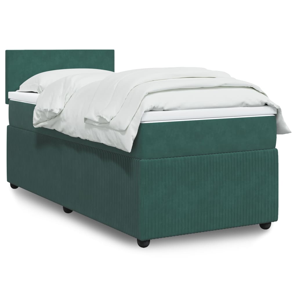 vidaXL Pat box spring cu saltea, verde închis, 90x200 cm, catifea