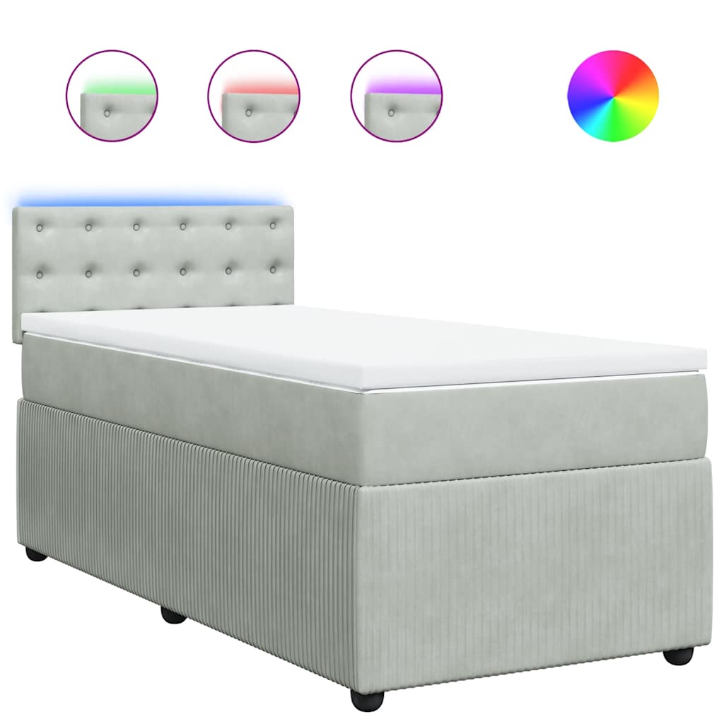 vidaXL Boxspring met matras fluweel lichtgrijs 90x200 cm grijs, foto 3