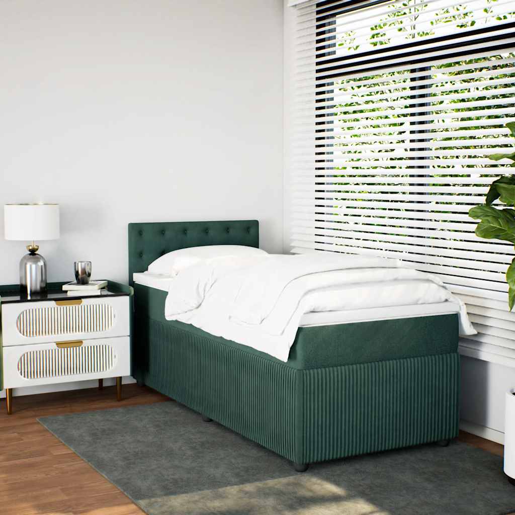 vidaXL Pat box spring cu saltea, verde închis, 90x200 cm, catifea