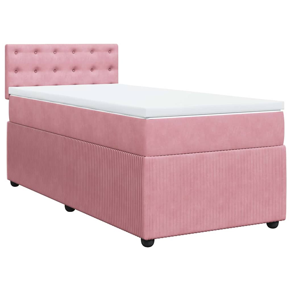 vidaXL Boxspring met matras fluweel roze 90x200 cm afbeelding