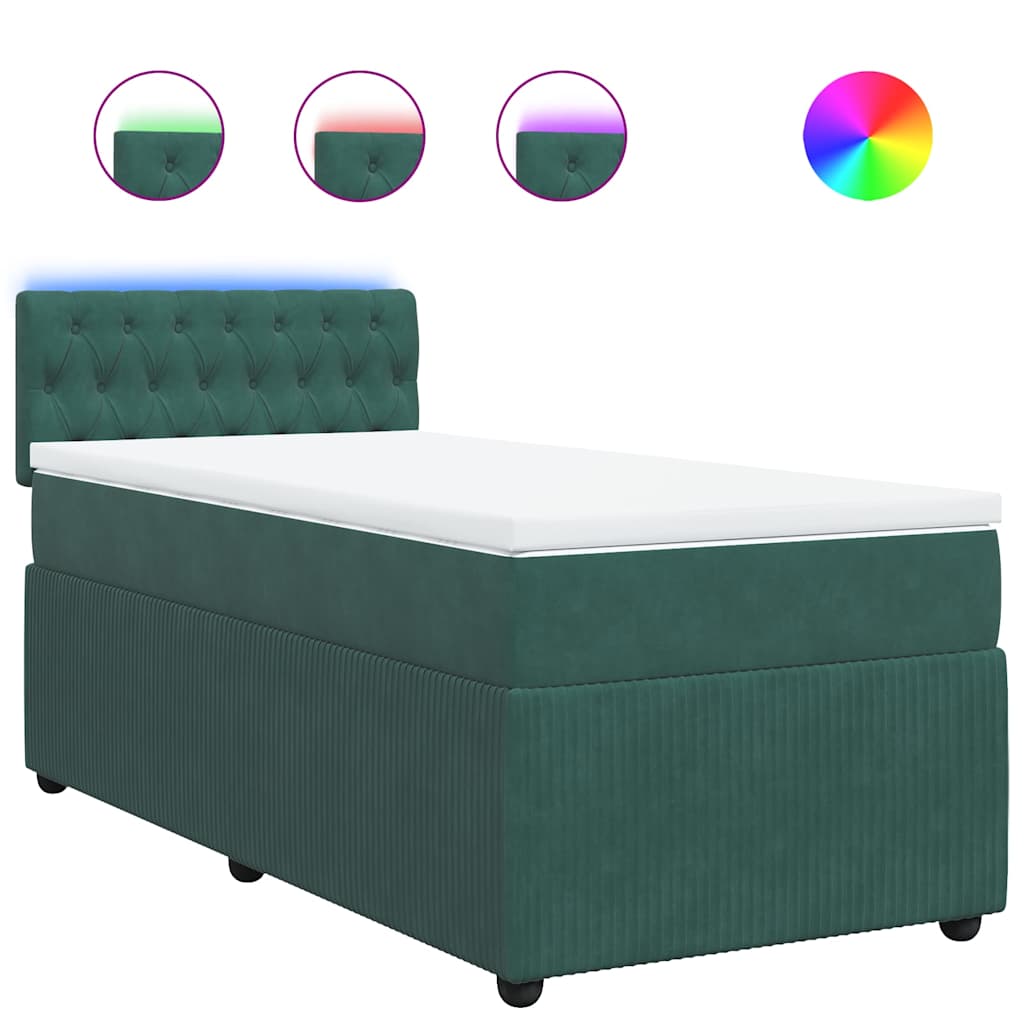Thumbnail - vidaXL Boxspringbett mit Matratze Dunkelgrün 90x200 cm Samt