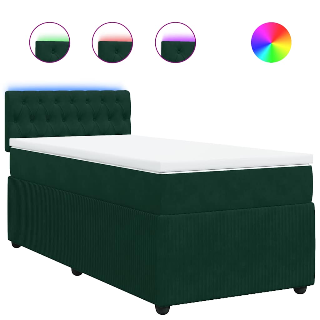 vidaXL Boxspring met matras fluweel donkergroen 90x200 cm groen, foto 3