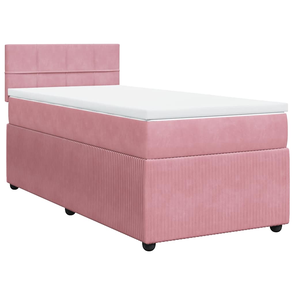 vidaXL Boxspring met matras fluweel roze 90x200 cm afbeelding