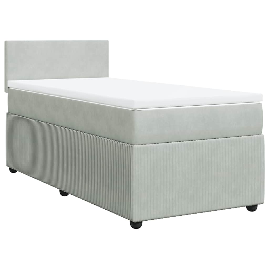 vidaXL Boxspring met matras fluweel lichtgrijs 100x200 cm afbeelding
