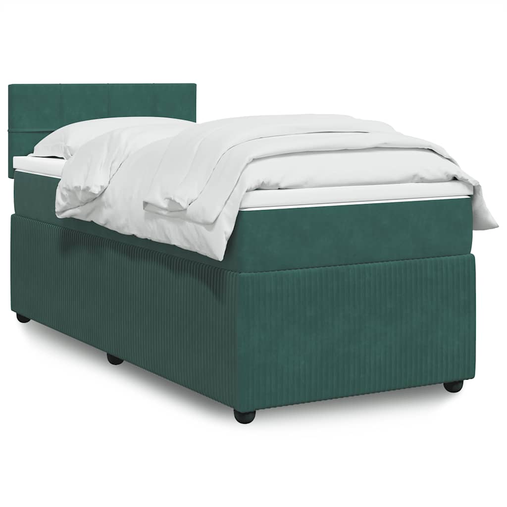 vidaXL Pat box spring cu saltea, verde închis, 100x200 cm, catifea