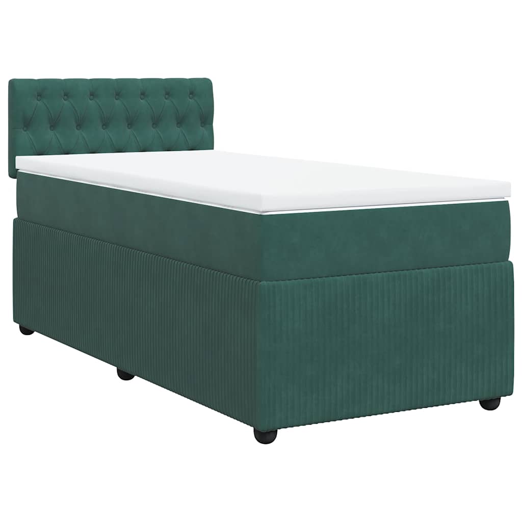 vidaXL Boxspring met matras fluweel donkergroen 100x200 cm afbeelding