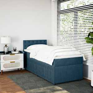 Box spring postel s matrací modrá 100 x 200 cm samet - obrázek 4
