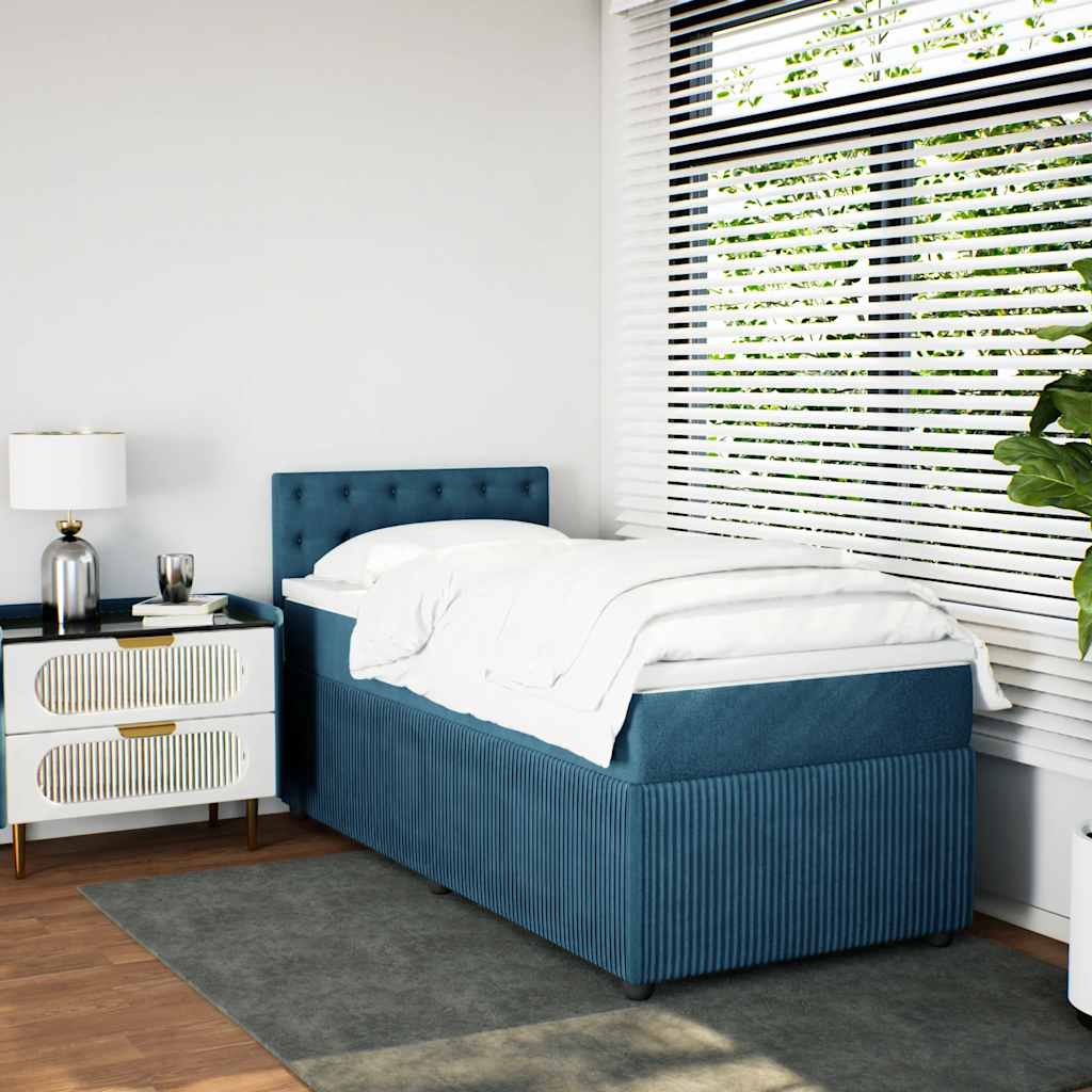 vidaXL Pat box spring cu saltea, albastru, 100x200 cm, catifea