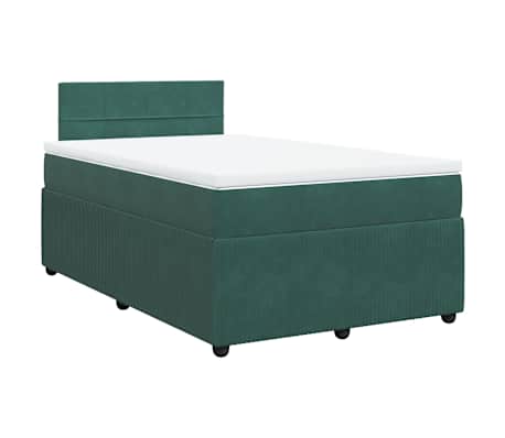 vidaXL Cama boxspring com colch&atilde;o 120x190 cm veludo verde-escuro