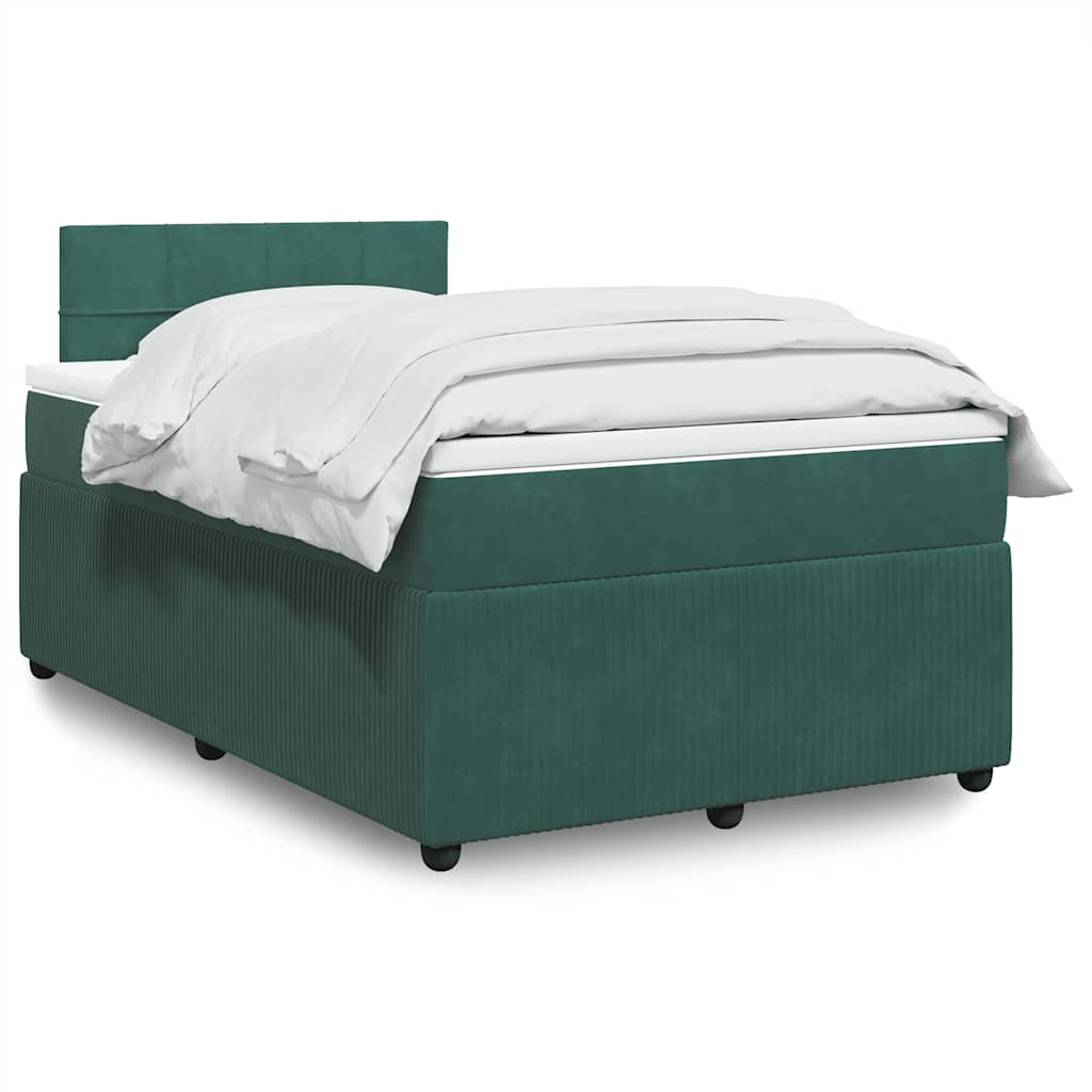 vidaXL Pat box spring cu saltea, verde închis, 120x190 cm, catifea