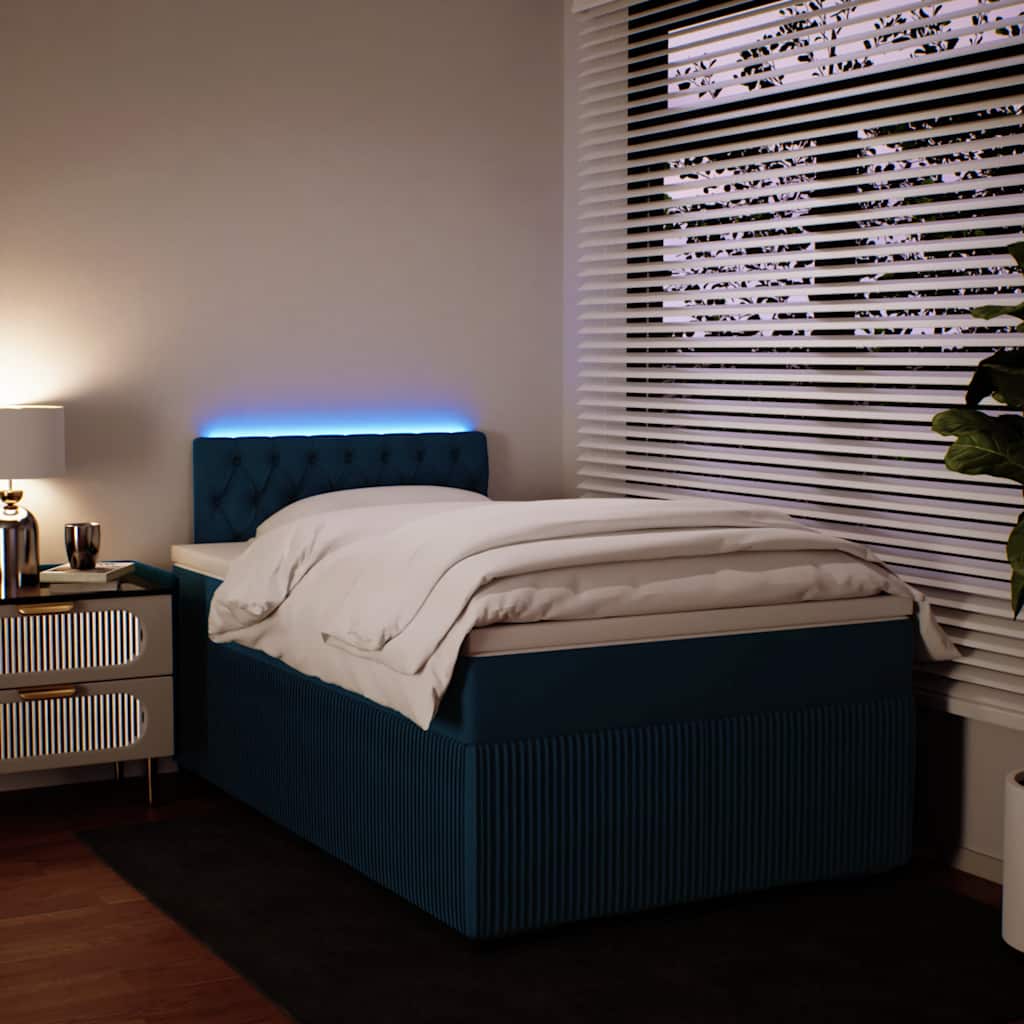 vidaXL Pat box spring cu saltea, albastru, 120x190 cm, catifea