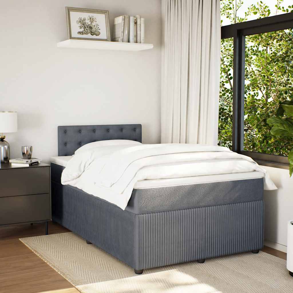 vidaXL Pat box spring cu saltea, gri închis, 120x190 cm, catifea