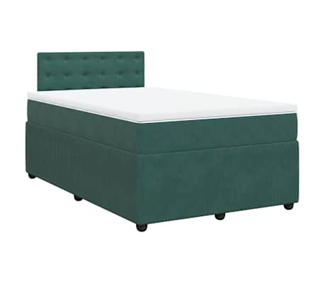 vidaXL Cama boxspring com colch&atilde;o 120x190 cm veludo verde-escuro