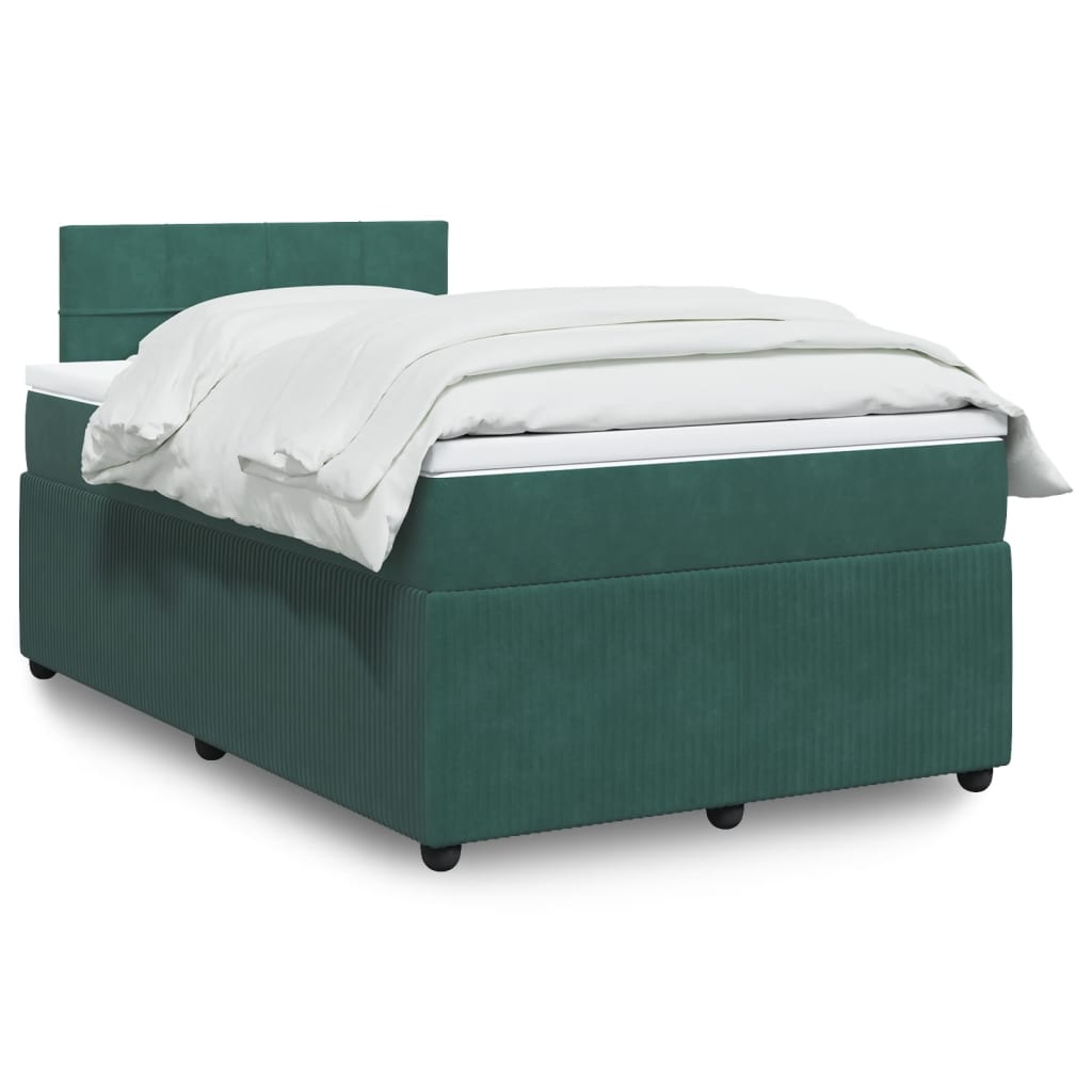 vidaXL Pat box spring cu saltea, verde închis, 120x200 cm, catifea