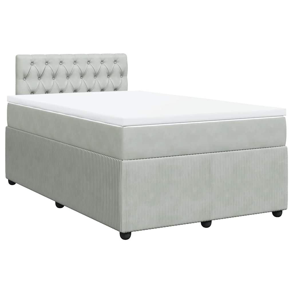 vidaXL Boxspring met matras fluweel lichtgrijs 120x200 cm afbeelding