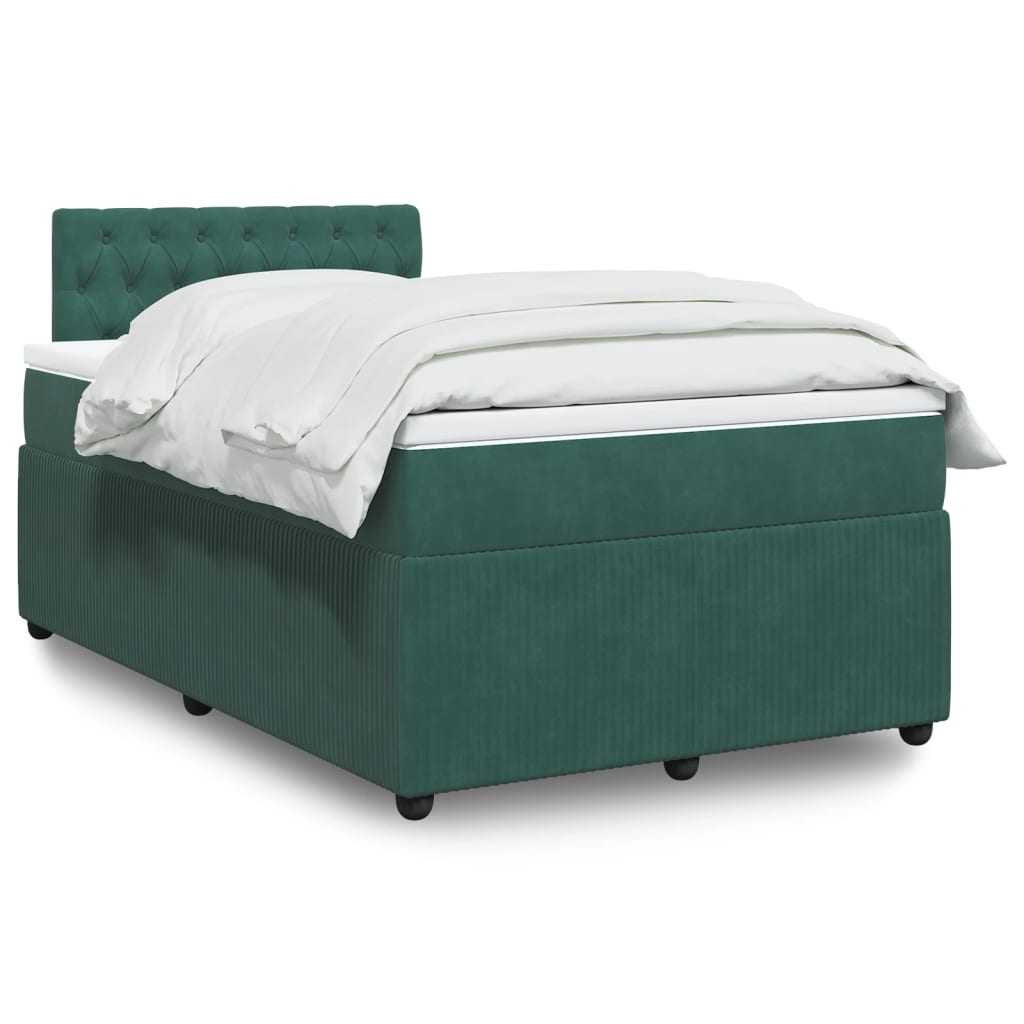 vidaXL Pat box spring cu saltea, verde închis, 120x200 cm, catifea