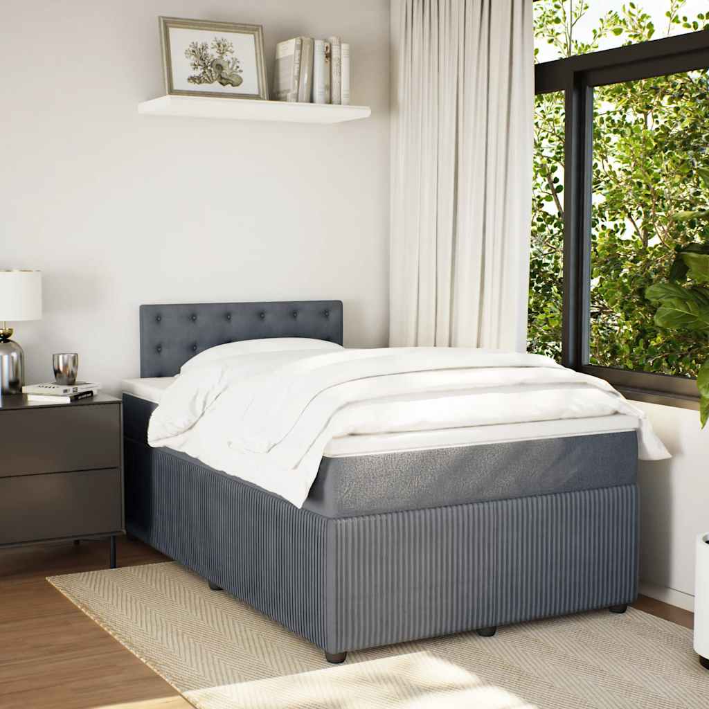 vidaXL Pat box spring cu saltea, gri închis, 120x200 cm, catifea