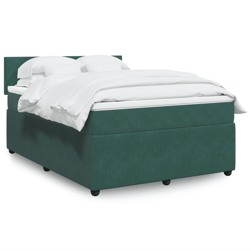 vidaXL Boxspringbett mit Matratze Dunkelgrün 140x190 cm Samt