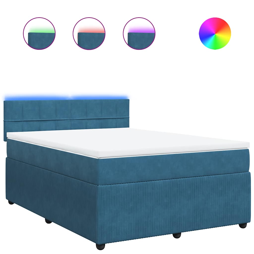 Thumbnail - vidaXL Boxspringbett mit Matratze Blau 140x190 cm Samt