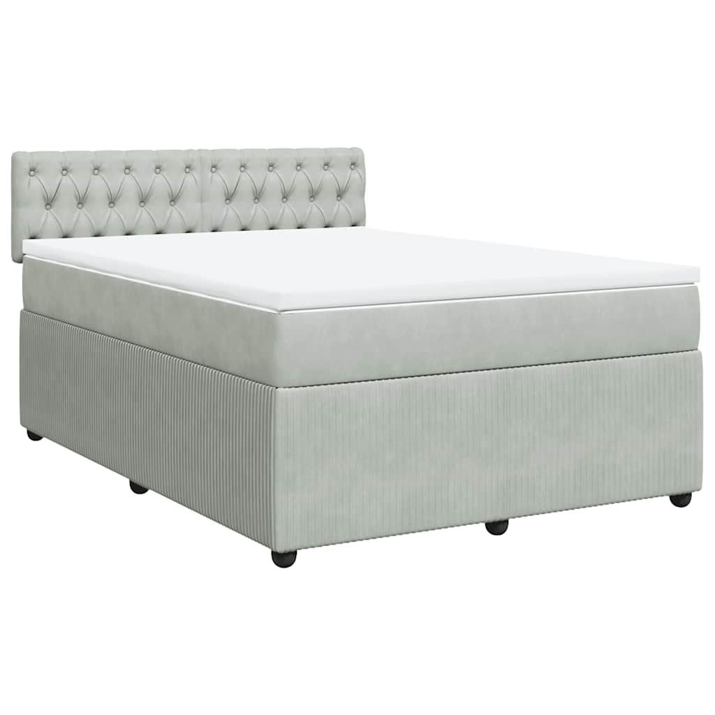 vidaXL Boxspring met matras fluweel lichtgrijs 140x190 cm afbeelding