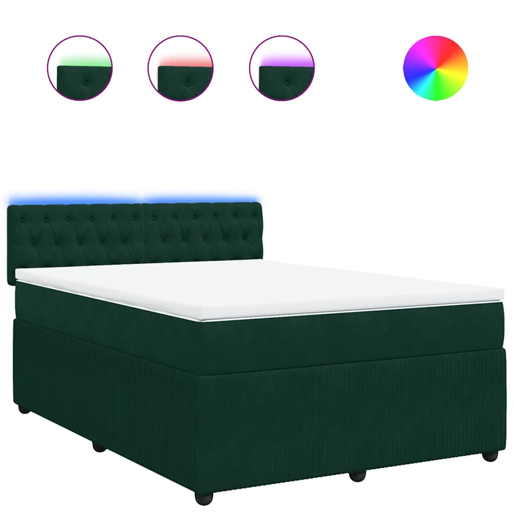 vidaXL Box spring postel s matrací tmavě zelená 140x190 cm samet