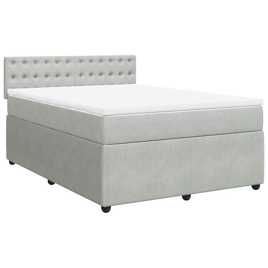 vidaXL Boxspring met matras fluweel lichtgrijs 140x190 cm afbeelding