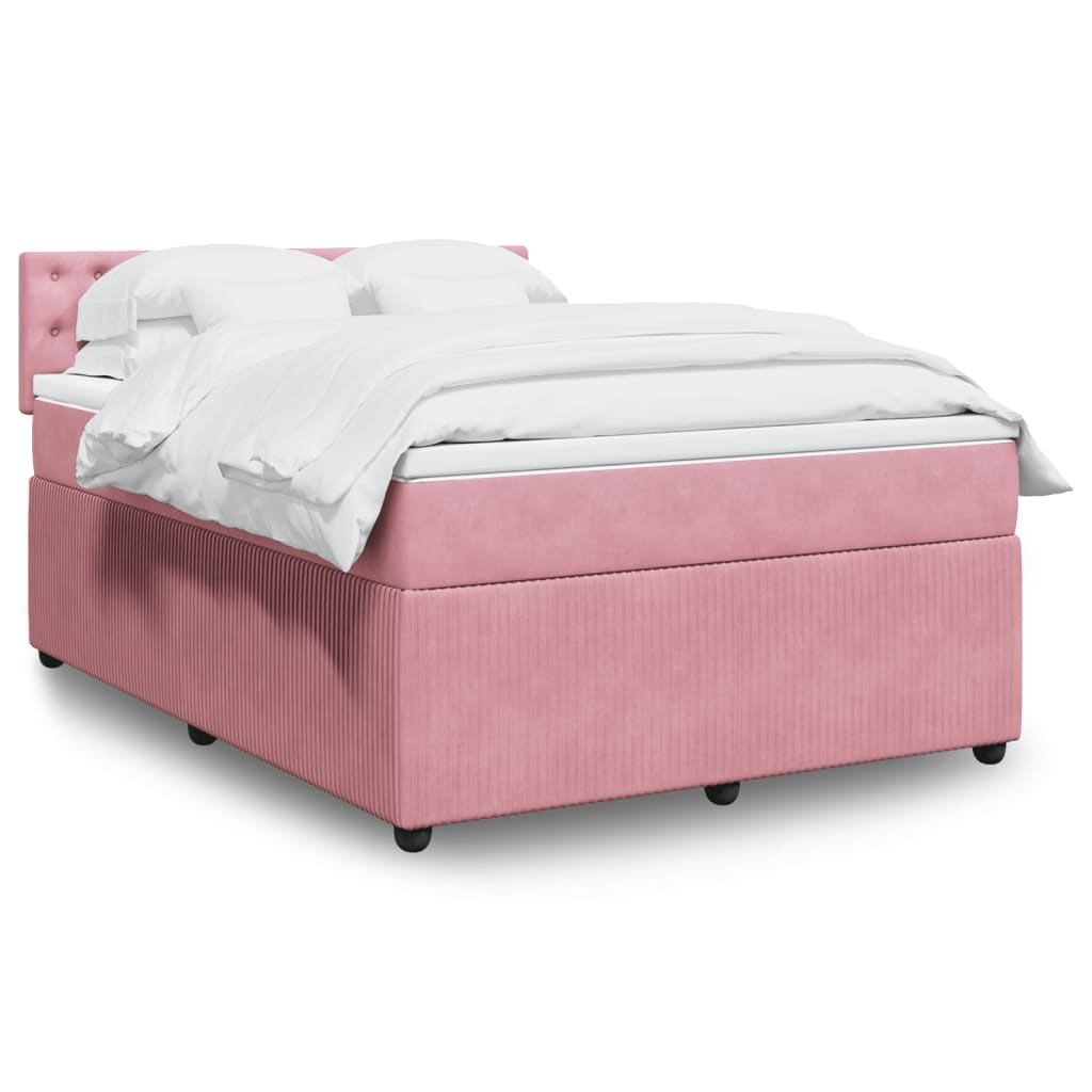 Boxspringbett mit Matratze Rosa 140×190 cm Samt