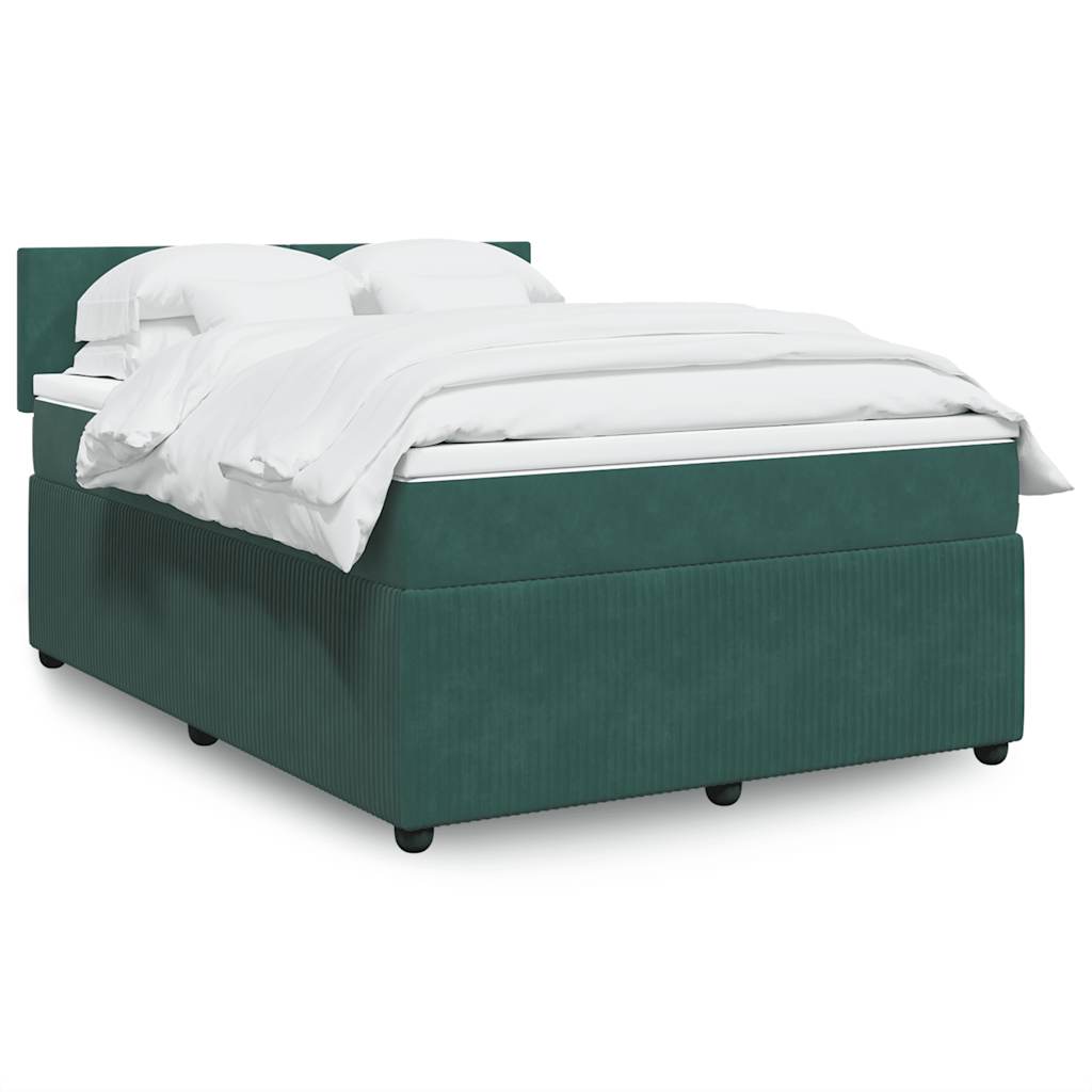 vidaXL Pat box spring cu saltea, verde închis, 140x200 cm, catifea