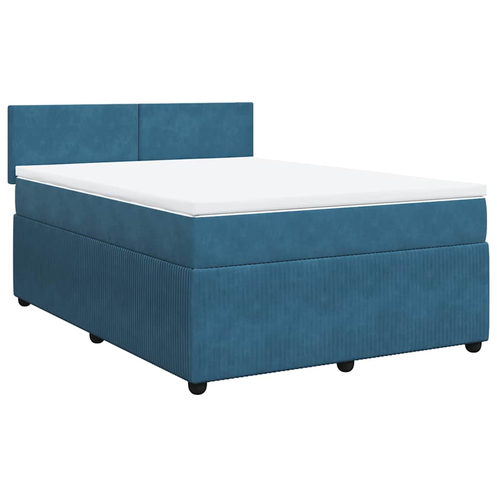 vidaXL Boxspring met matras fluweel blauw 140x200 cm afbeelding