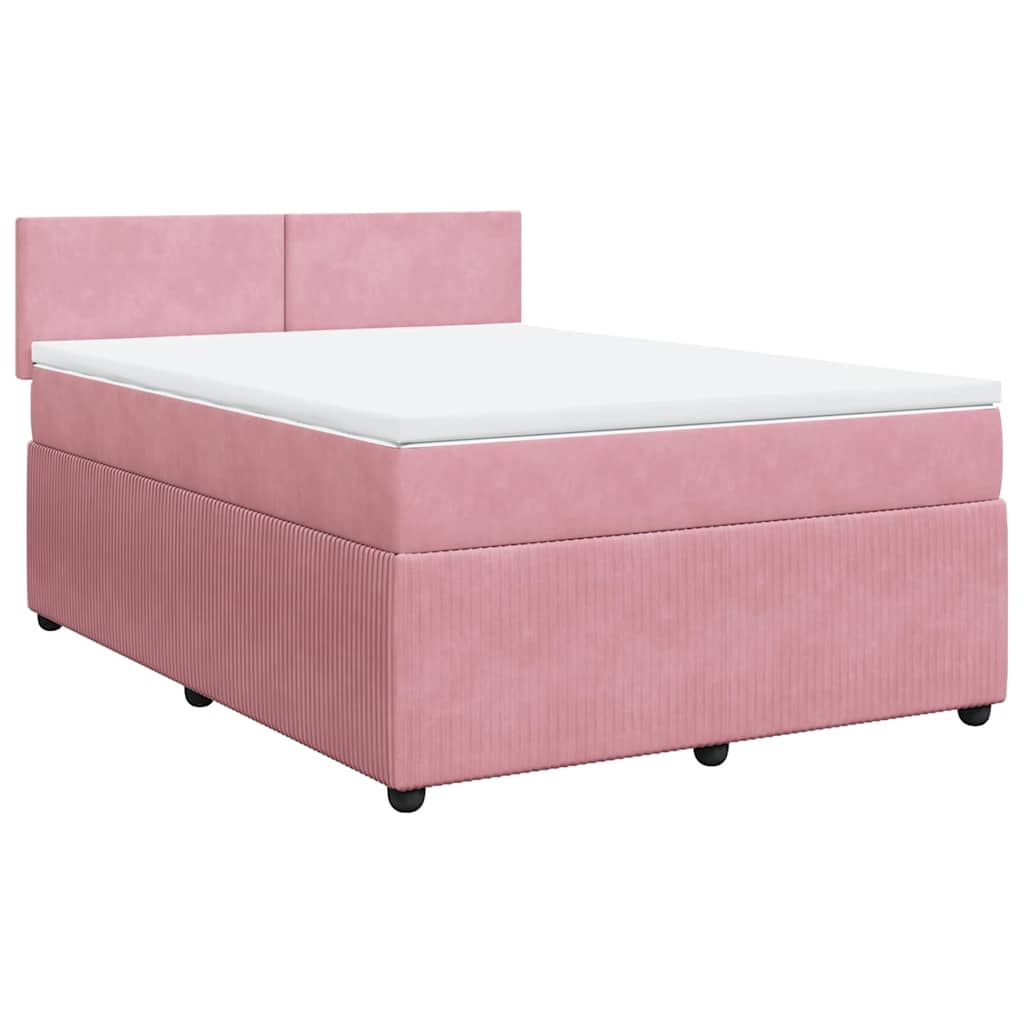 vidaXL Boxspring met matras fluweel roze 140x200 cm afbeelding
