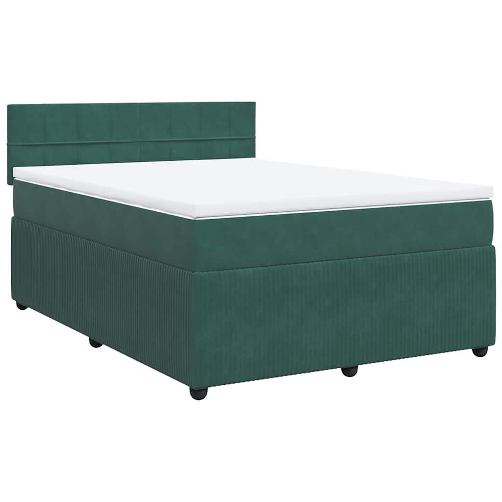 vidaXL Boxspring met matras fluweel donkergroen 140x200 cm afbeelding