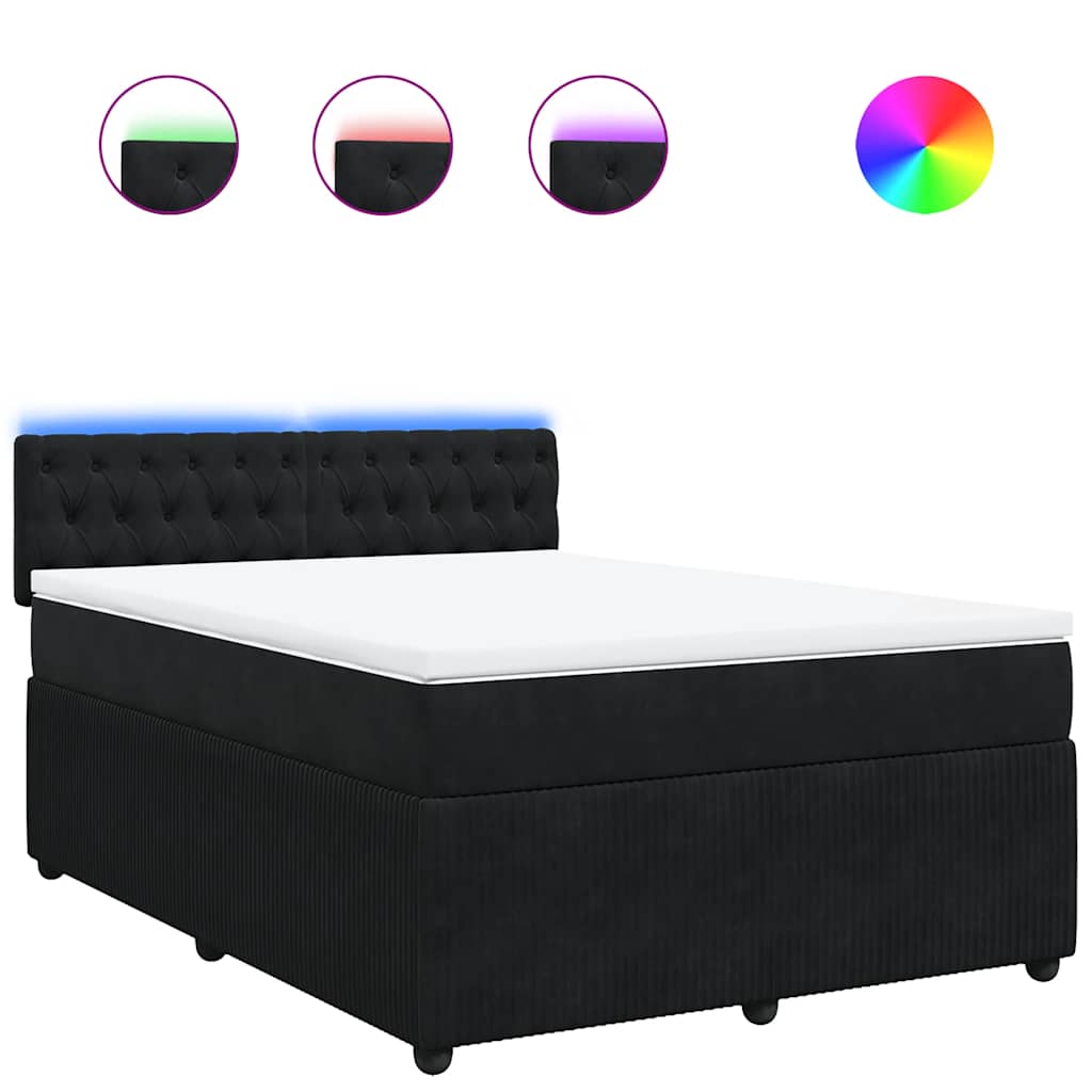vidaXL Boxspring met matras fluweel zwart 140x200 cm, foto 3