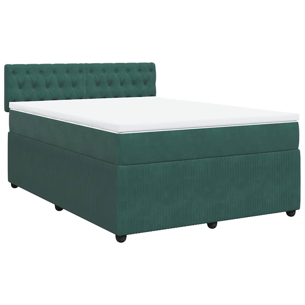 vidaXL Boxspring met matras fluweel donkergroen 140x200 cm afbeelding