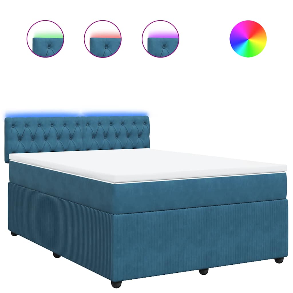 Thumbnail - vidaXL Boxspringbett mit Matratze Blau 140x200 cm Samt