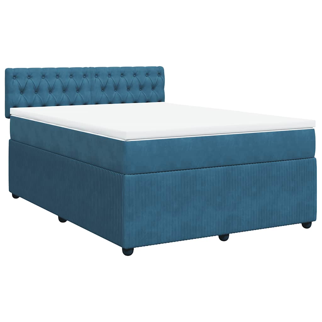 vidaXL Boxspring met matras fluweel blauw 140x200 cm afbeelding
