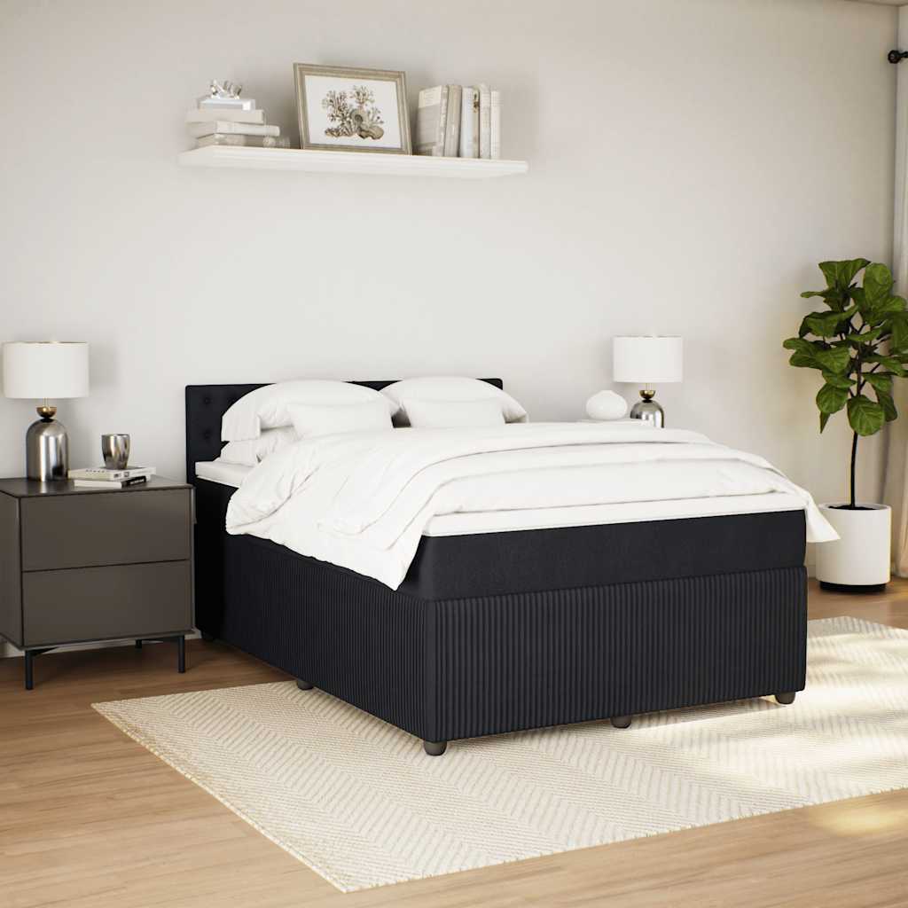 vidaXL Pat box spring cu saltea, negru, 140x200 cm, catifea