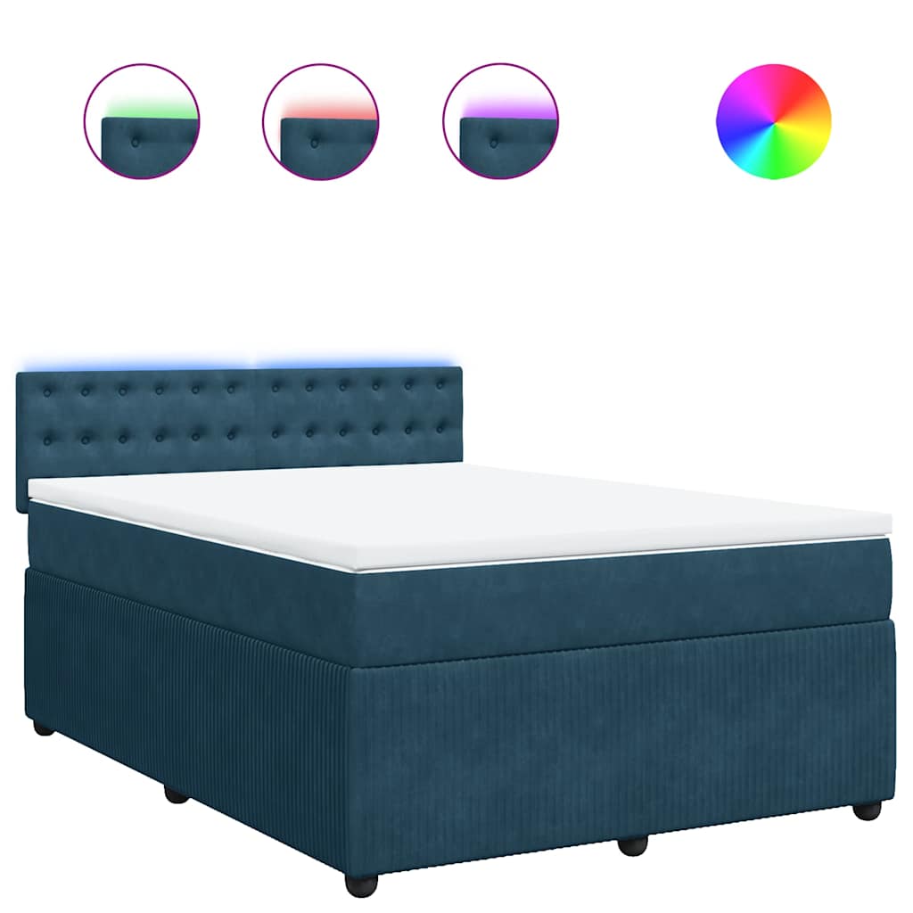 Thumbnail - vidaXL Boxspringbett mit Matratze Blau 140x200 cm Samt