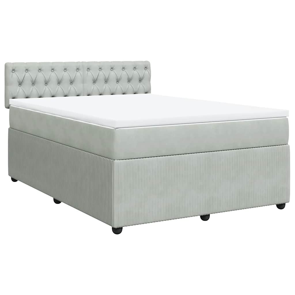 vidaXL Boxspring met matras fluweel lichtgrijs 160x200 cm afbeelding