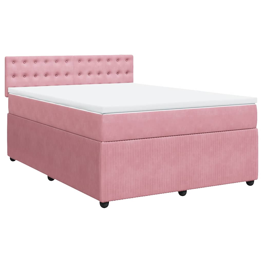 vidaXL Boxspring met matras fluweel roze 160x200 cm afbeelding