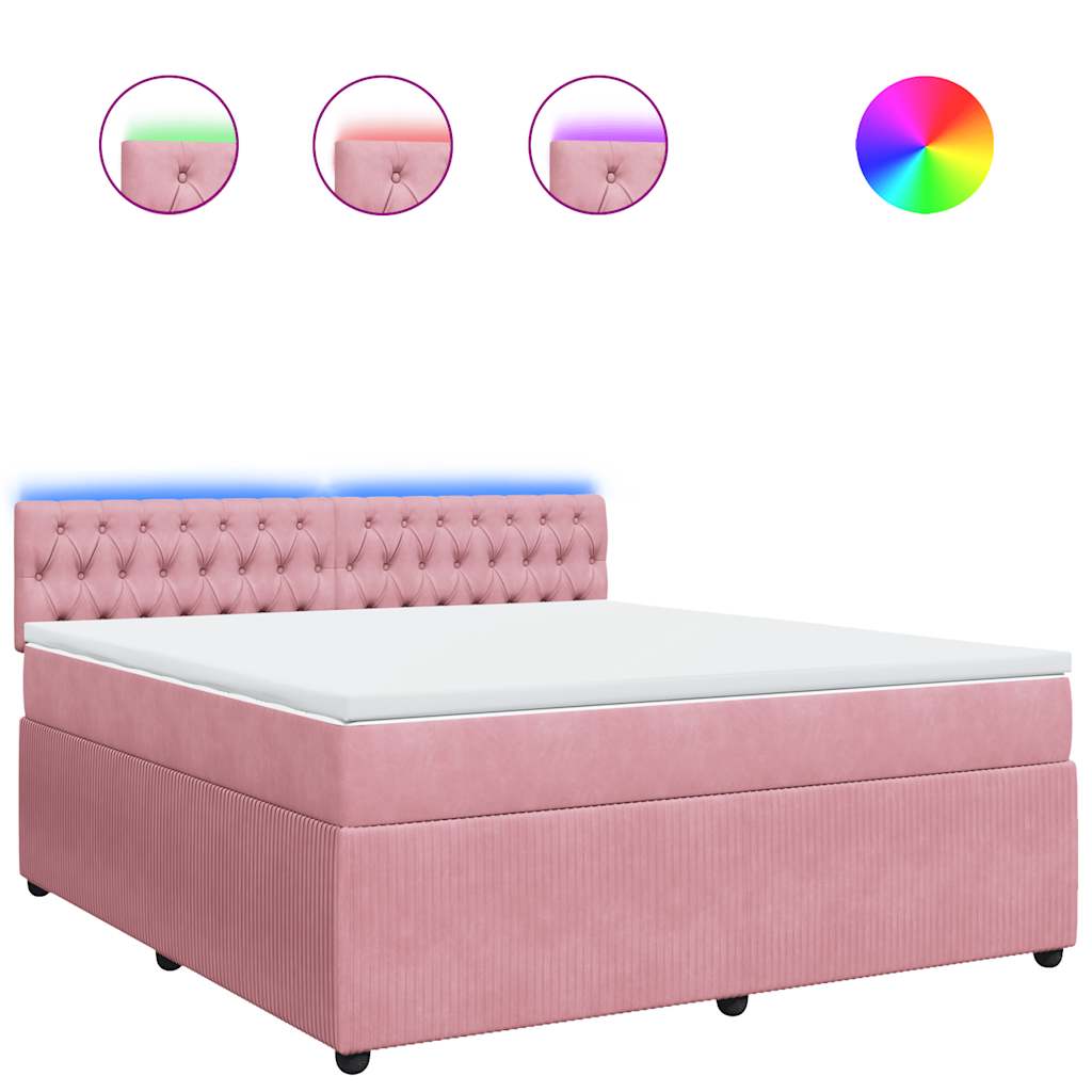 vidaXL Box spring postel s matrací růžová 180x200 cm samet