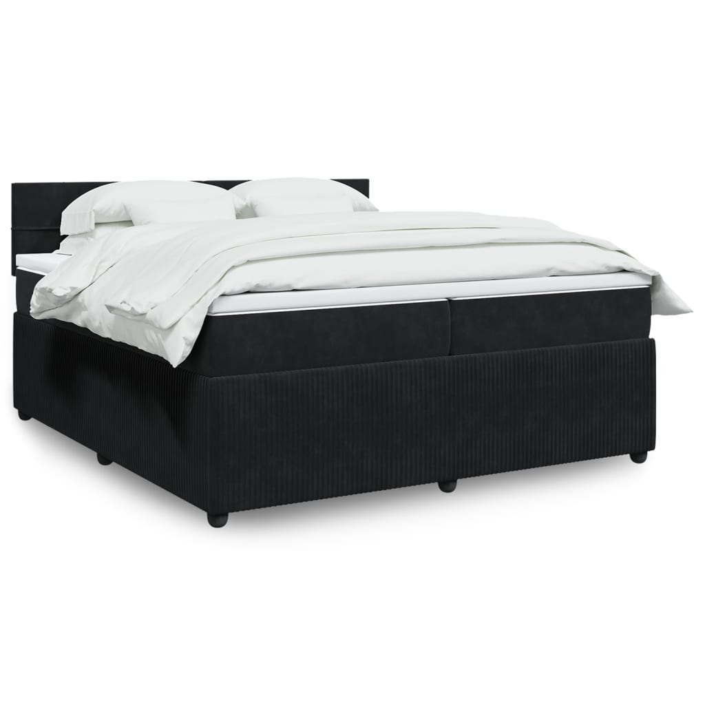 vidaXL Pat box spring cu saltea, negru, 200x200 cm, catifea