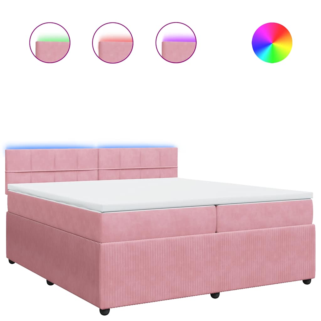 vidaXL Box spring postel s matrací růžová 200x200 cm samet