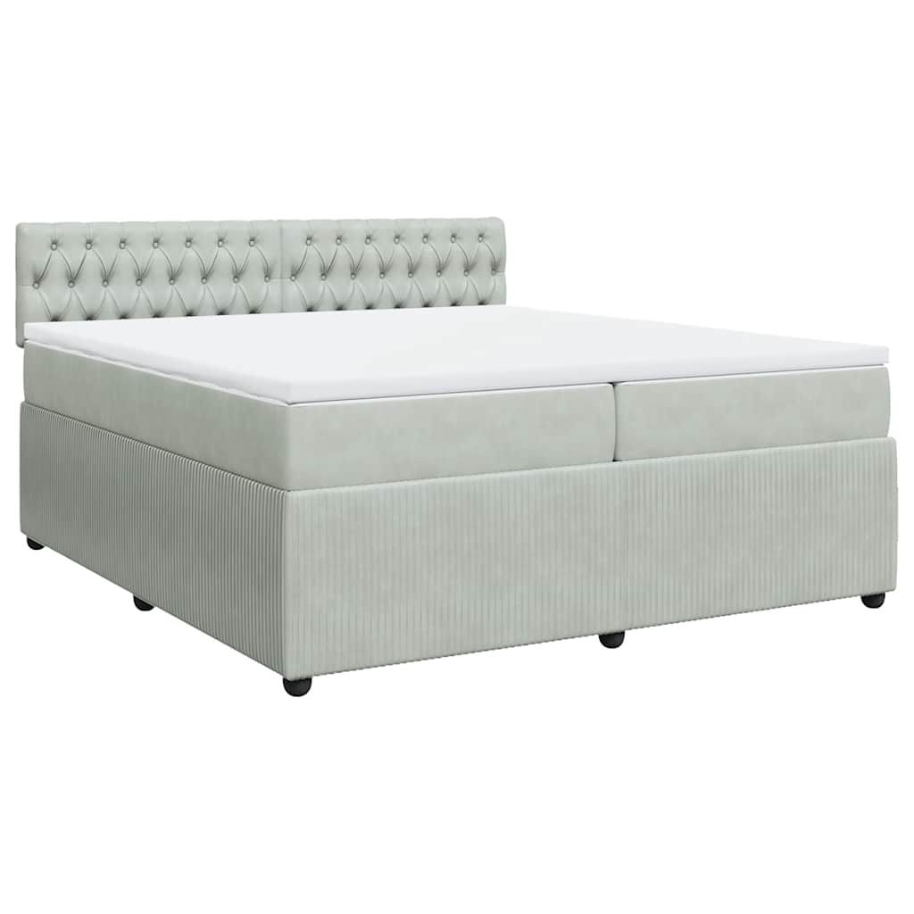 vidaXL Boxspring met matras fluweel lichtgrijs 200x200 cm afbeelding