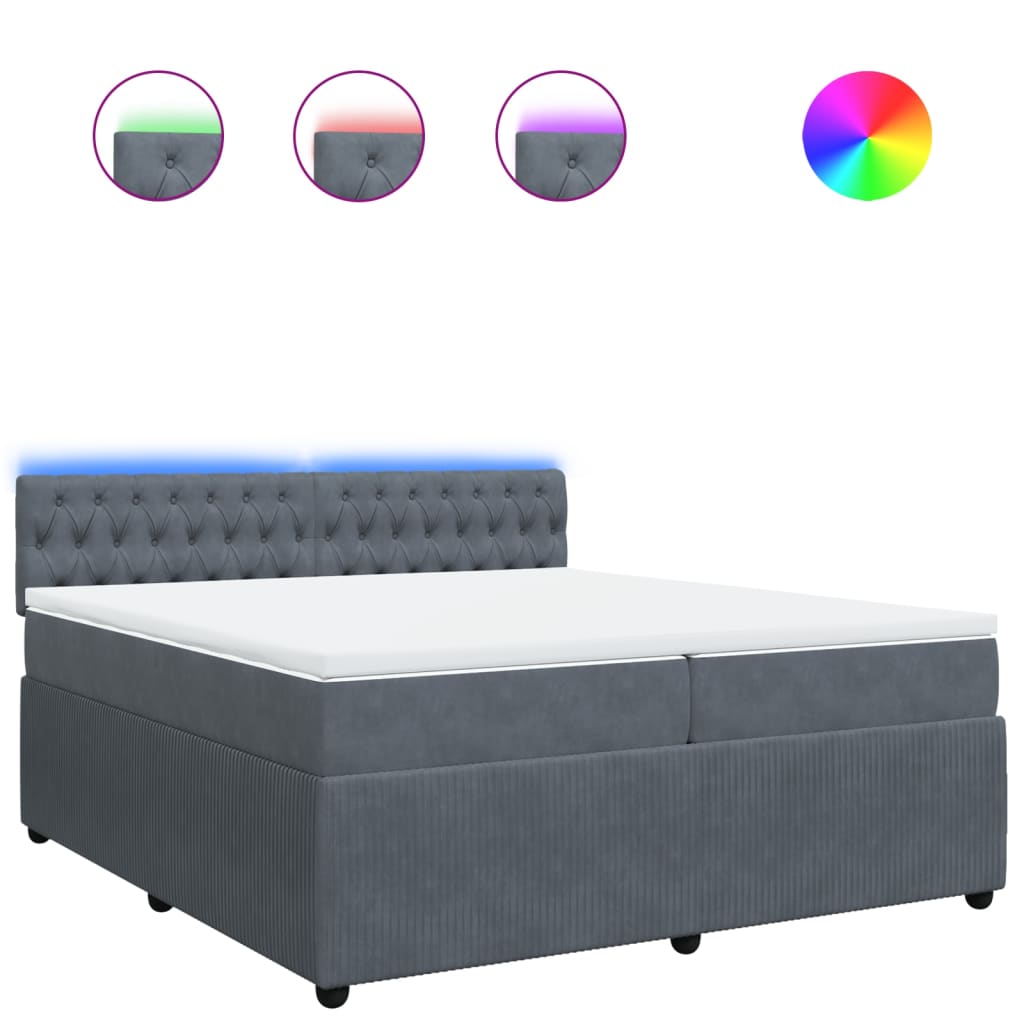 vidaXL Box spring postel s matrací tmavě šedá 200x200 cm samet