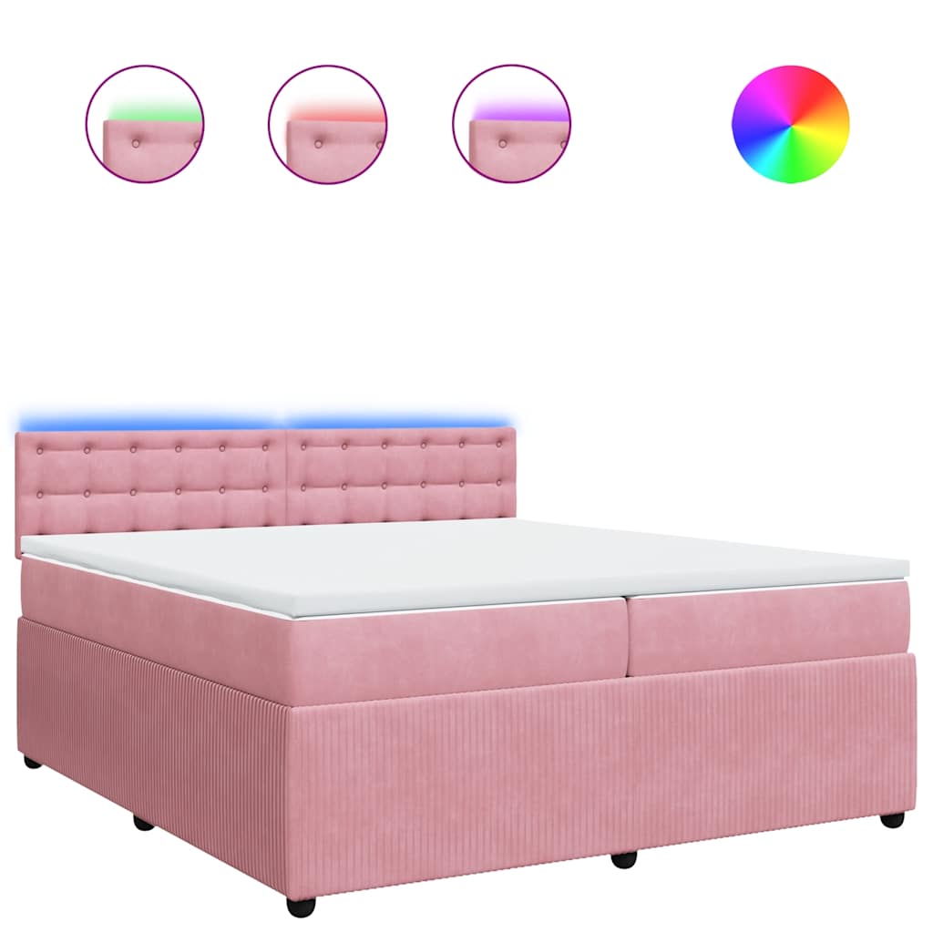 vidaXL Box spring postel s matrací růžová 200x200 cm samet
