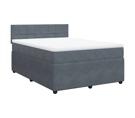 vidaXL Box Spring Bed with Mattress Dark Grey Queen Velvet