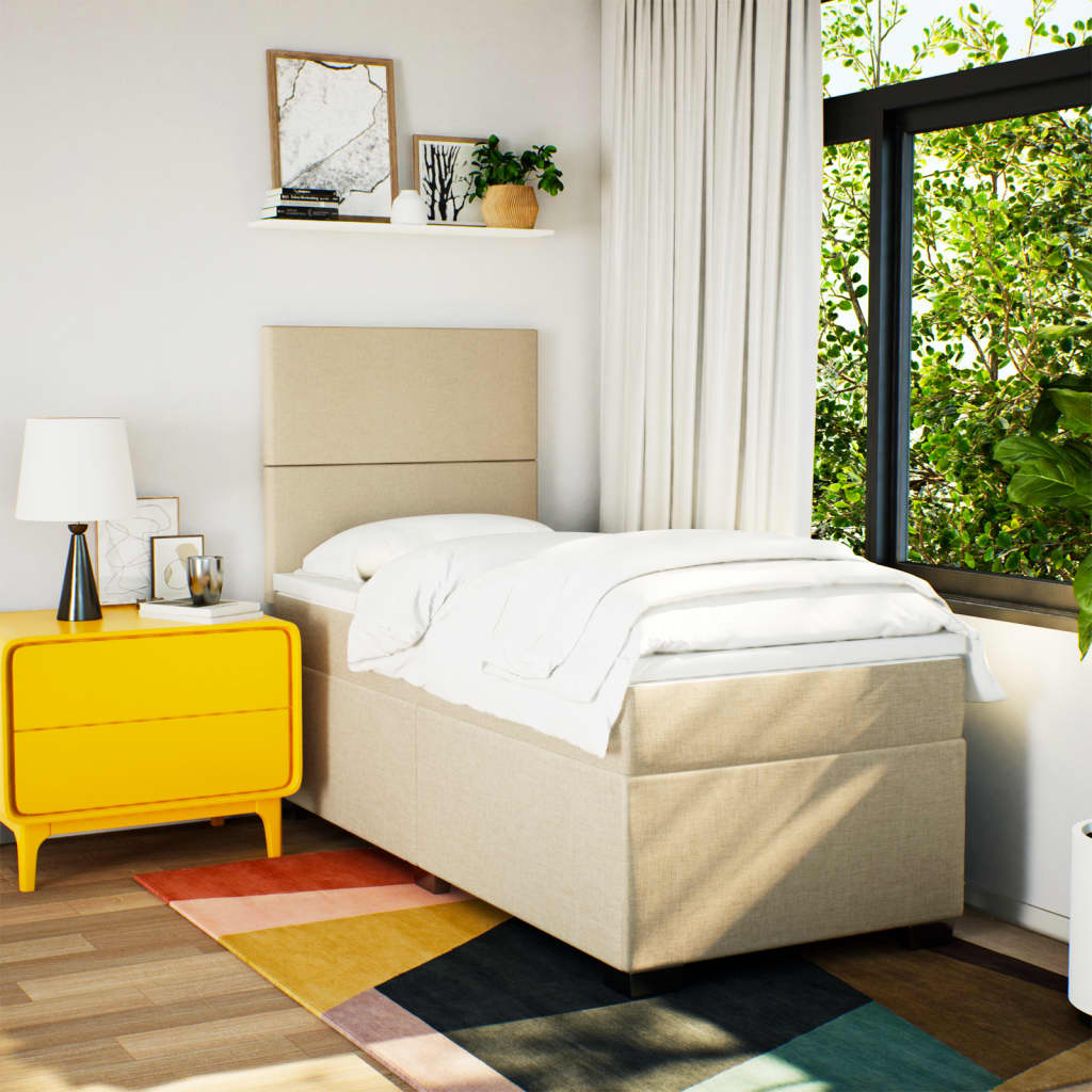 vidaXL Boxspring met matras stof crèmekleurig 80x200 cm, foto 2