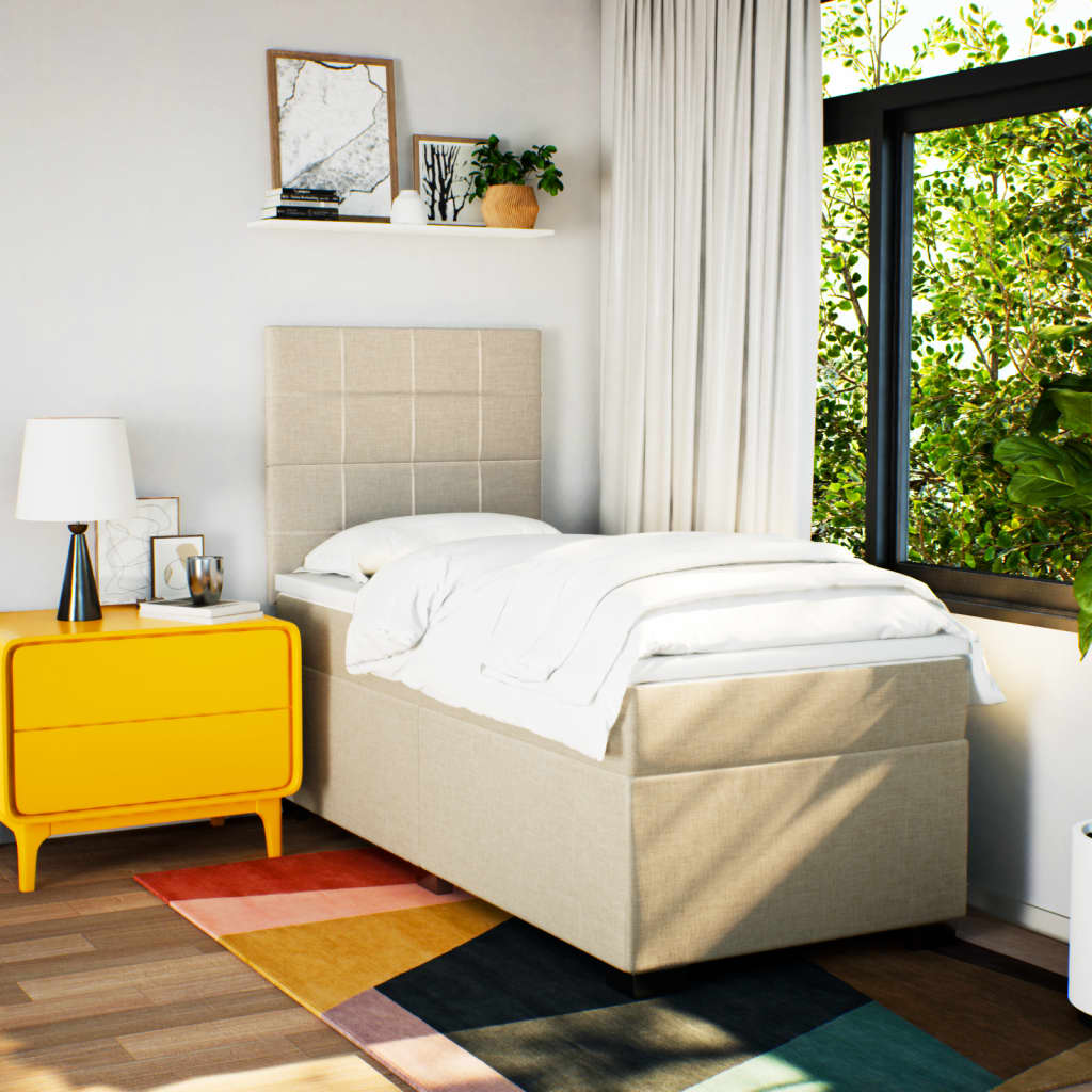 vidaXL Boxspring met matras stof crèmekleurig 80x200 cm afbeelding