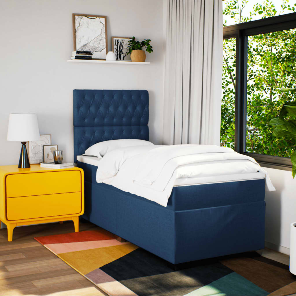 vidaXL Boxspring met matras stof blauw 80x200 cm afbeelding