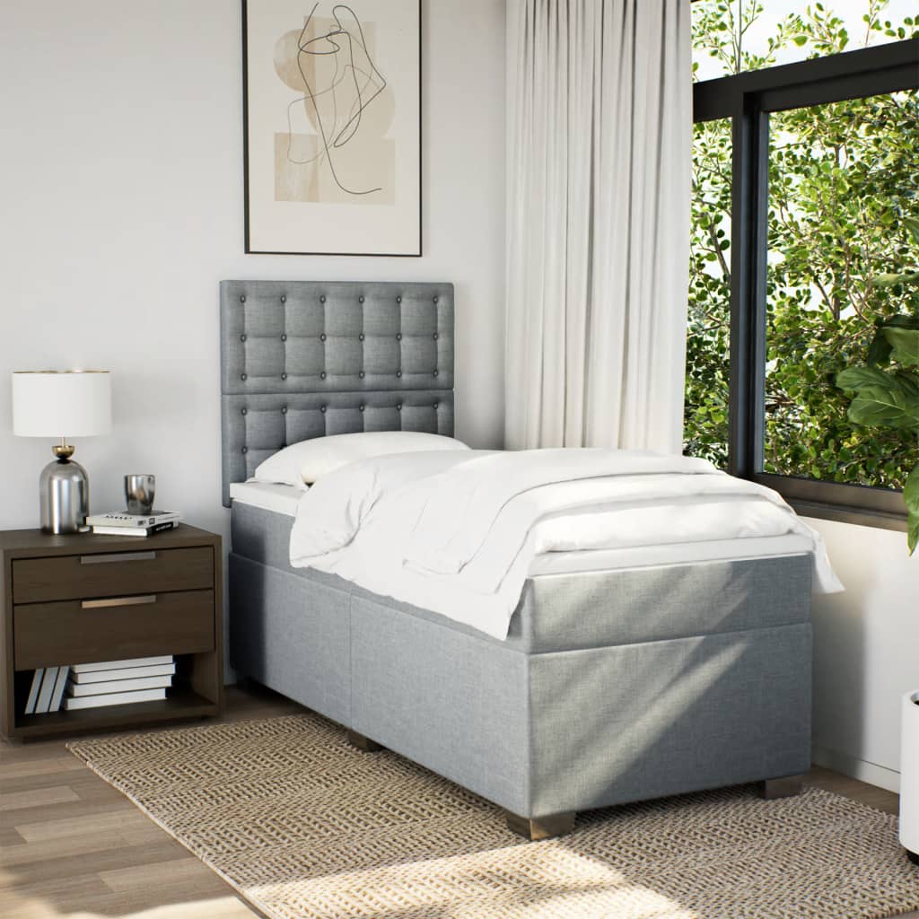vidaXL Boxspring met matras stof lichtgrijs 80x200 cm grijs, foto 2